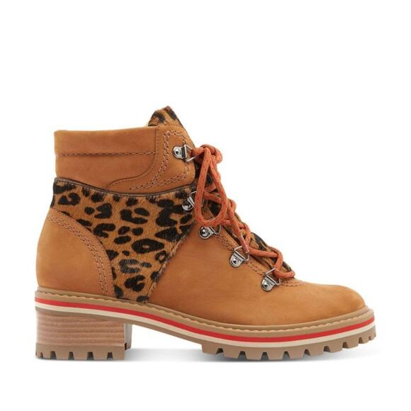 SCHUTZ Keida Leopard Calf Hair Hiking Boots - Picture 2 of 10